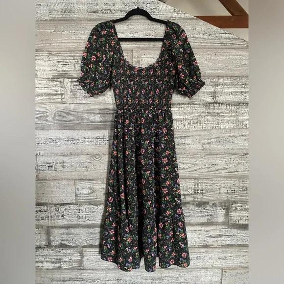 Hill House Black Floral Smocked Midi Dress - Picture 3 of 8